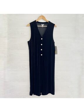 NWT Stonebridge Black Velour Sleeveless Duster Cardigan Long Vest Stretch M